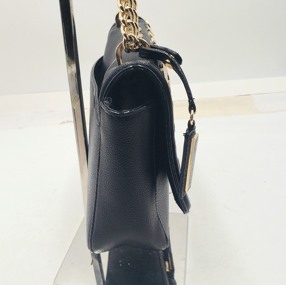 Victoria's Secret Chain Strap Shoulder Bag Gold Studded Black Faux Leather Flap - Picture 9 of 14